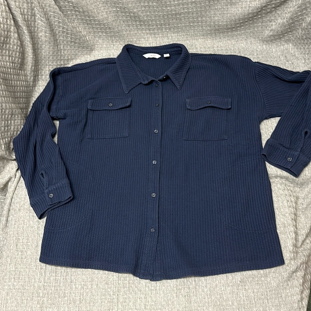 D&co denim and Company from QVC size extra large navy blue button up